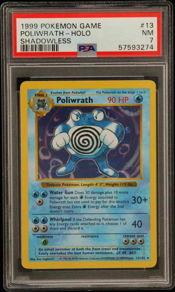 1999 #13 Poliwrath-Holo Shadowless PSA 7 Game