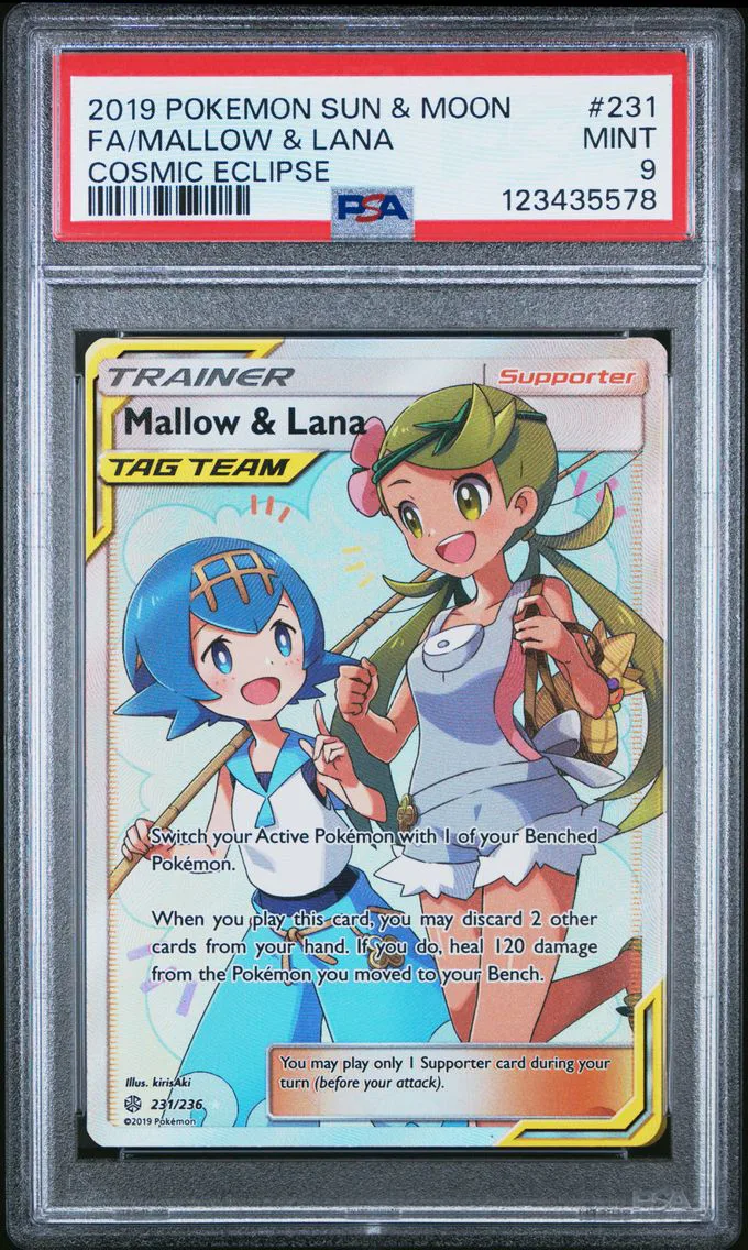 2019 #231 Full Art/Mallow & Lana PSA 9 Sun & Moon Cosmic Eclipse