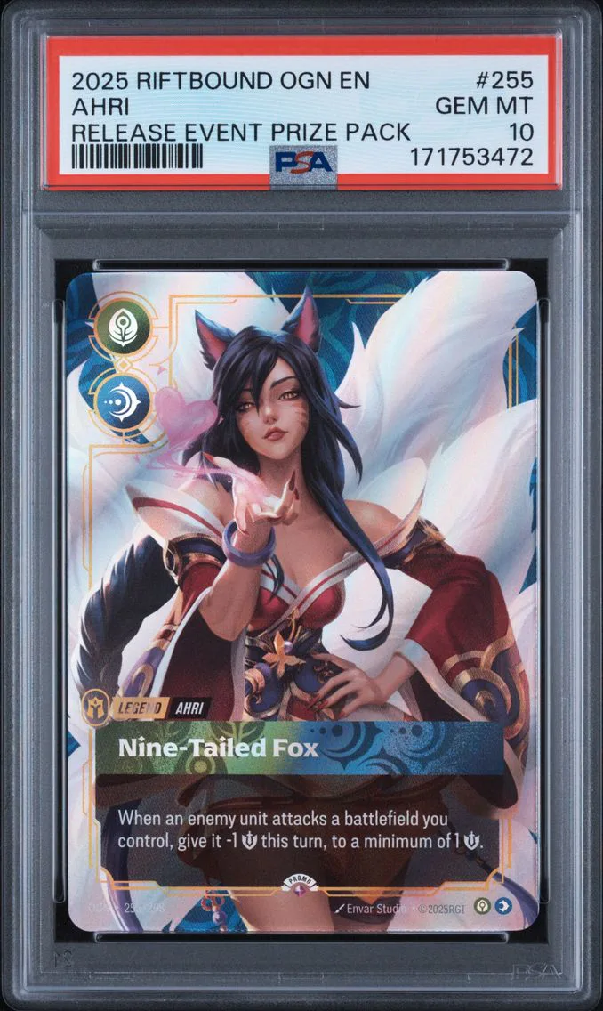2025 #255 Ahri - Nine-Tailed Fox PSA 10 Riftbound: League of Legends Ogn-Origins