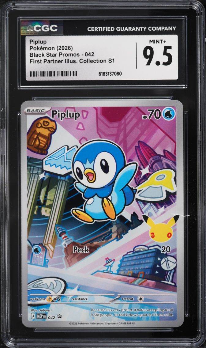 2026 Pokemon Mega Evolution Promo First Partner Illustration S1 Full Art Piplup #42 CGC 9.5