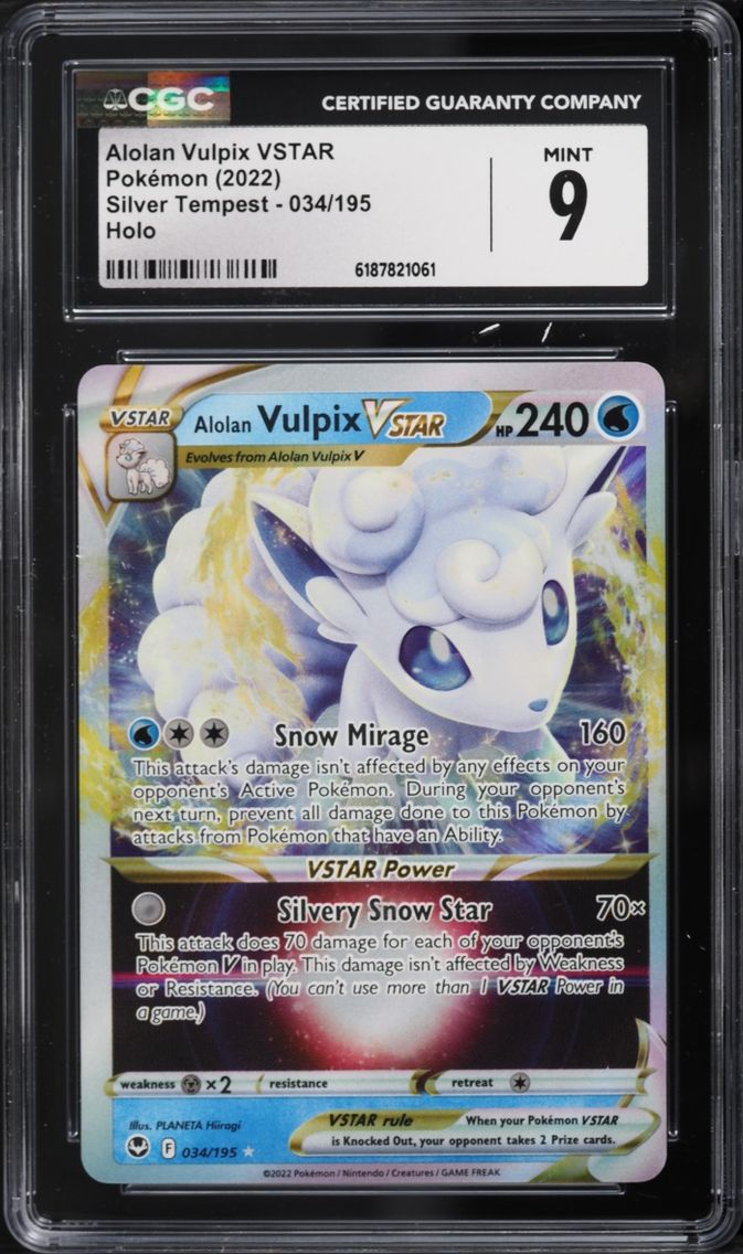 2022 #34 Alolan Vulpix VSTAR CGC 9 Pokemon Sword & Shield Silver Tempest Holo