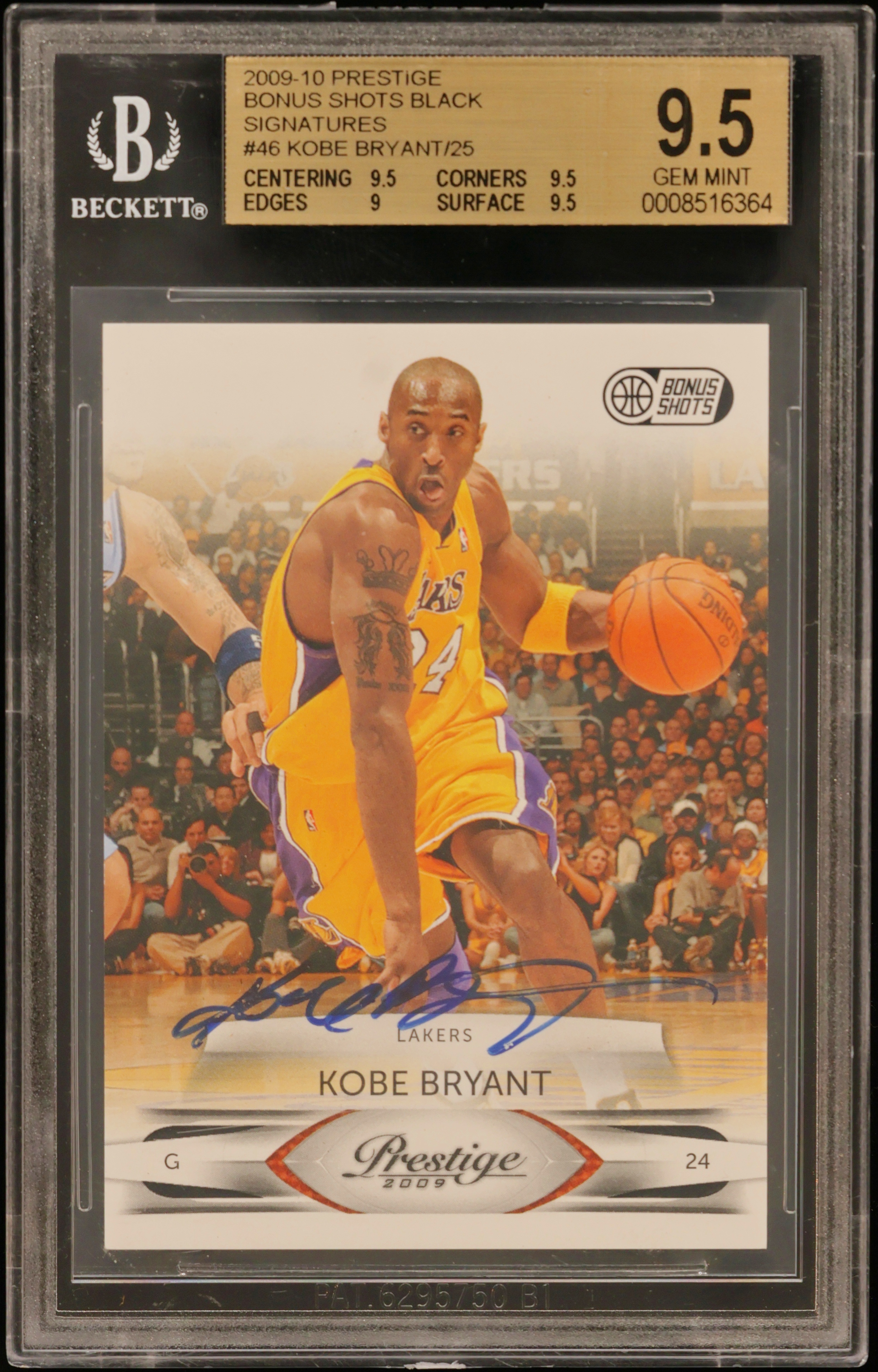 2009 #46 Kobe Bryant/25 BGS 9.5 Prestige Bonus Shots Black Signatures
