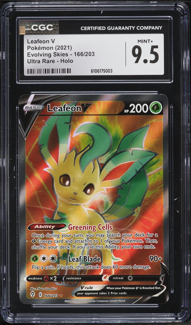 2021 #166 Full Art/Leafeon V CGC 9.5 Sword & Shield Evolving Skies Pokemon