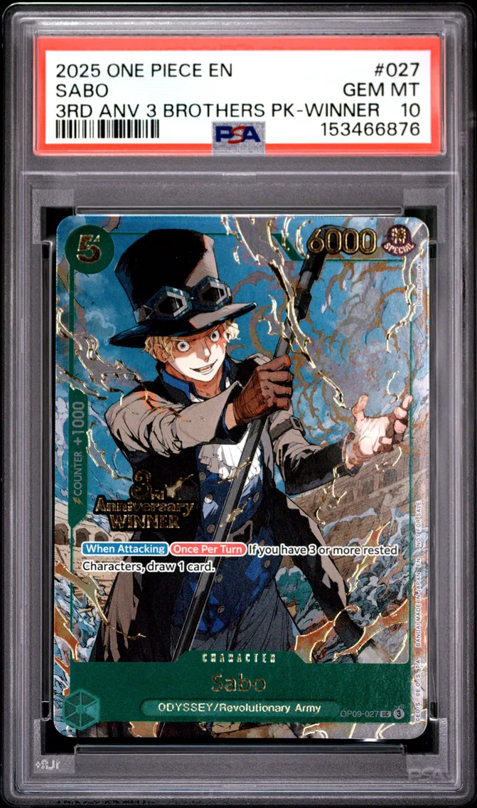 2025 #027 Sabo PSA 10 One Piece 3rd Anniversary Tournament 3 Brothers Pack
