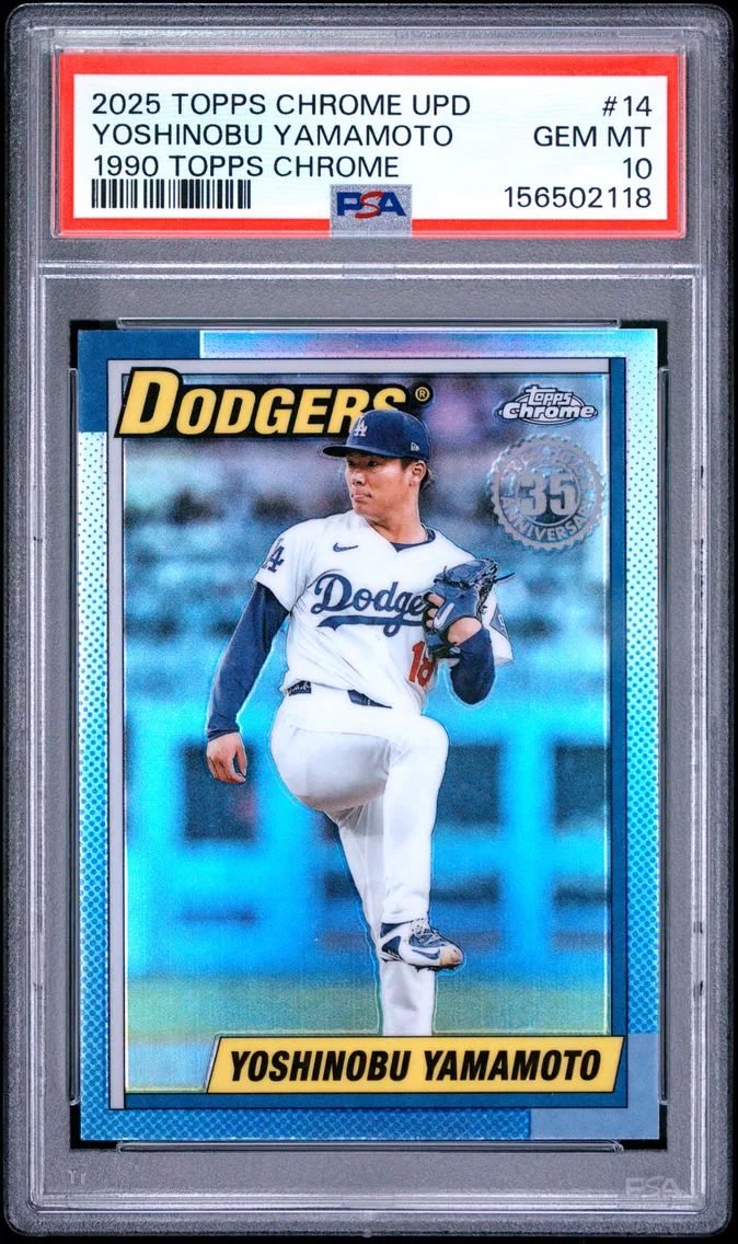 2025 #14 Yoshinobu Yamamoto PSA 10 Topps Chrome Update 1990 Topps Chrome