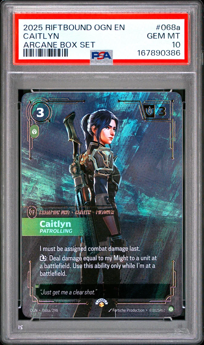 2025 #068a Caitlyn - Patrolling PSA 10 Riftbound: League of Legends Ogn-Origins