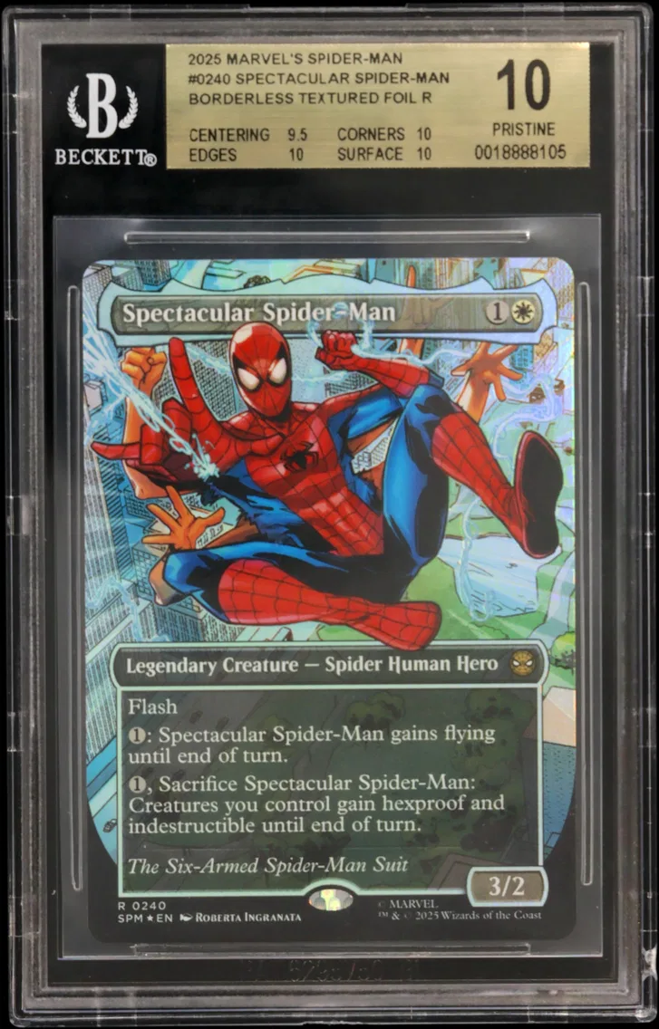 2025 #0240 Spectacular Spider-Man BORDERLESS TEXTURED FOIL R BGS 10 Magic The Gathering Marvel's Spider-Man