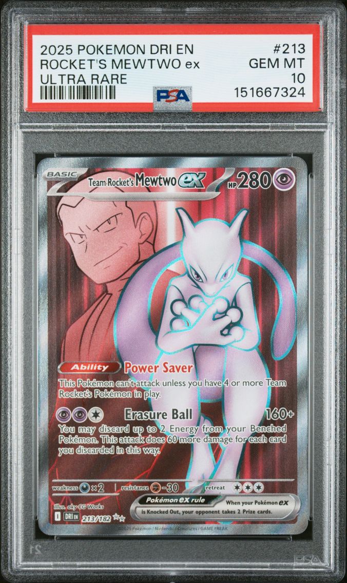 2025 #213 Team Rocket's Mewtwo EX PSA 10 Dri EN-Destined Rivals