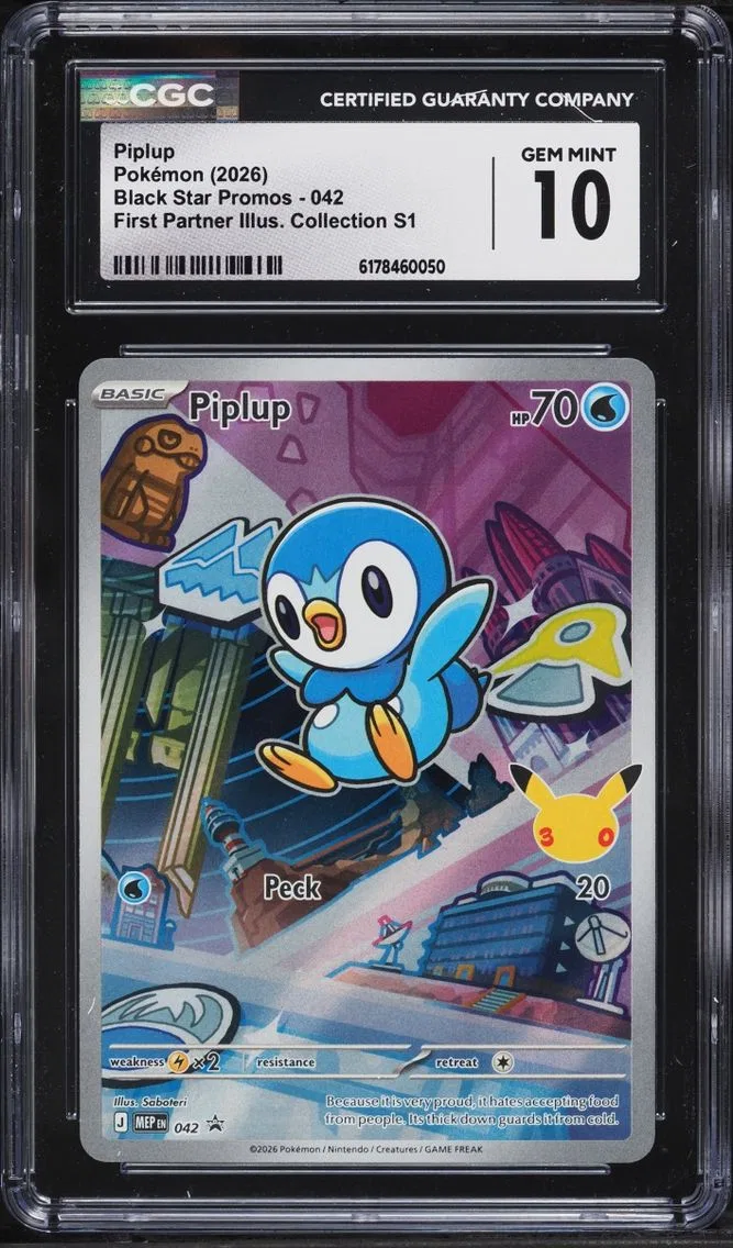 2026 Black Star Promos - Mega Evolution MEP EN - English Pokemon Mega Evolution Promo First Partner Illustration Full Art Piplup #042 CGC 10