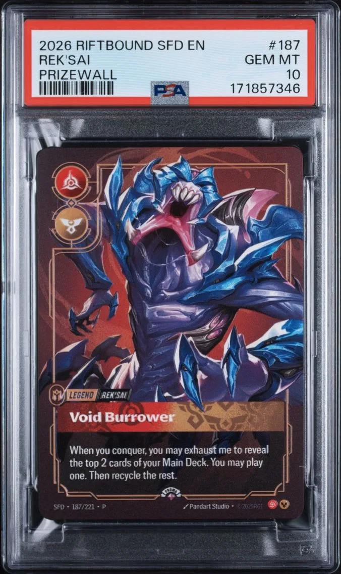 2026 #187 Rek'Sai - Void Burrower PSA 10 Riftbound: League of Legends Sfd-Spiritforged Plated Legends
