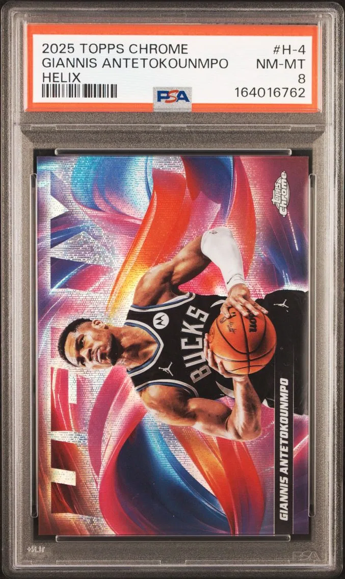 2025 #H-4 Giannis Antetokounmpo PSA 8 Topps Chrome Helix