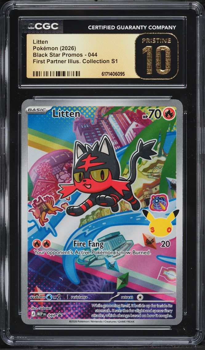 2026 Pokemon Mega Promo First Partner Illustration S1 Full Art Litten #44 CGC 10 PRISTINE