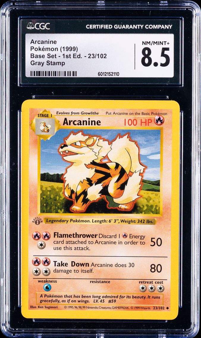 1999 #23 Arcanine U CGC 8.5 Base 1st Edition Grey Stamp Pokemon