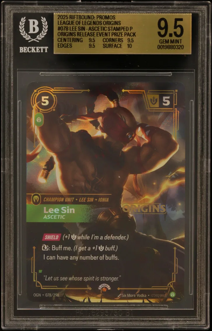 2025 #078 Lee Sin - Ascetic STAMP P/(Origins Release Event Prize Pack) BGS 9.5 Riftbound: League of Legends TCG Origins Promos