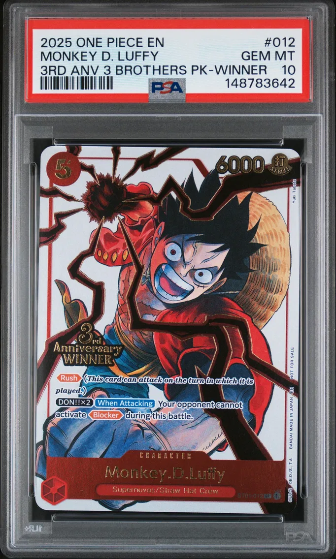 2025 #012 Monkey D. Luffy PSA 10 One Piece 3rd Anniversary Tournament 3 Brothers Pack