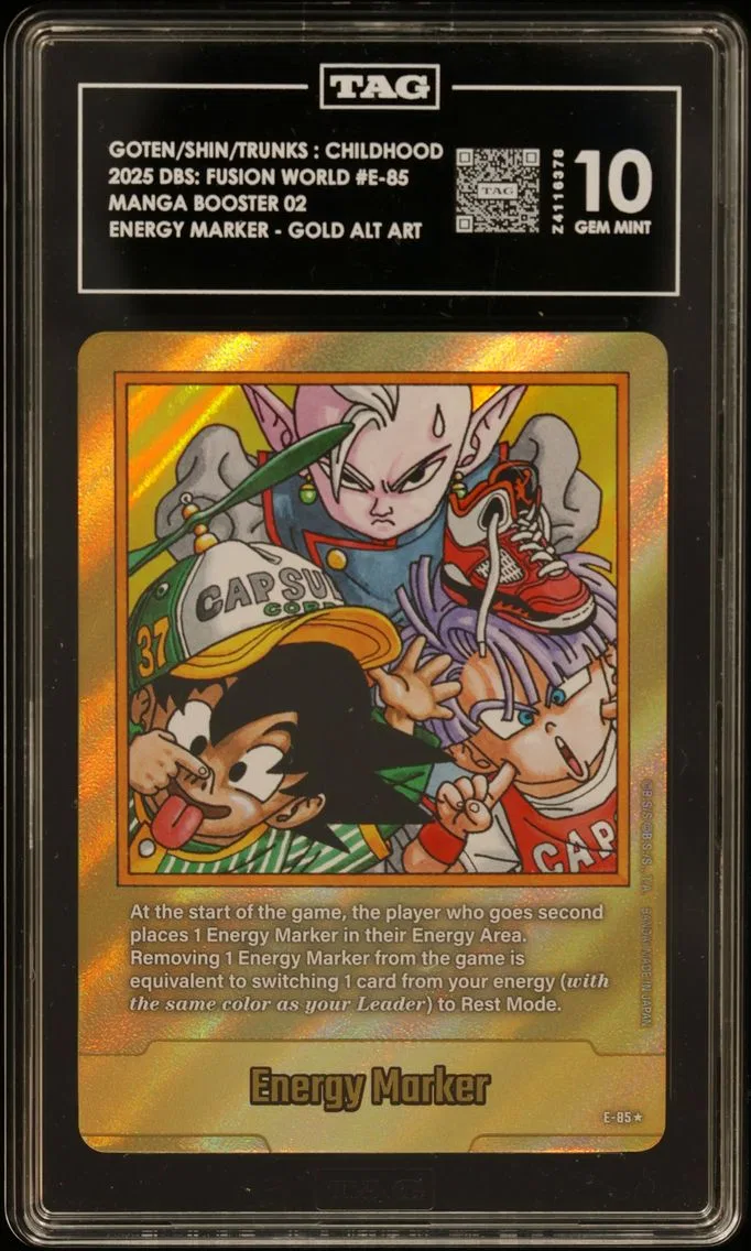 2025 #E-85 GOTEN/SHIN/TRUNKS CHILDHOOD / 2025 DBS: FUSION WORLD / MANGA BOOSTER 02 / #E-85 ENERGY MARKER GOLD
