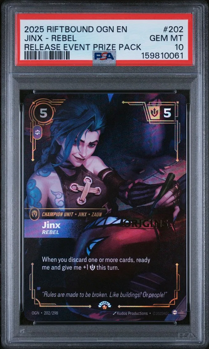 2025 #202 Jinx - Rebel PSA 10 Riftbound: League of Legends Ogn-Origins