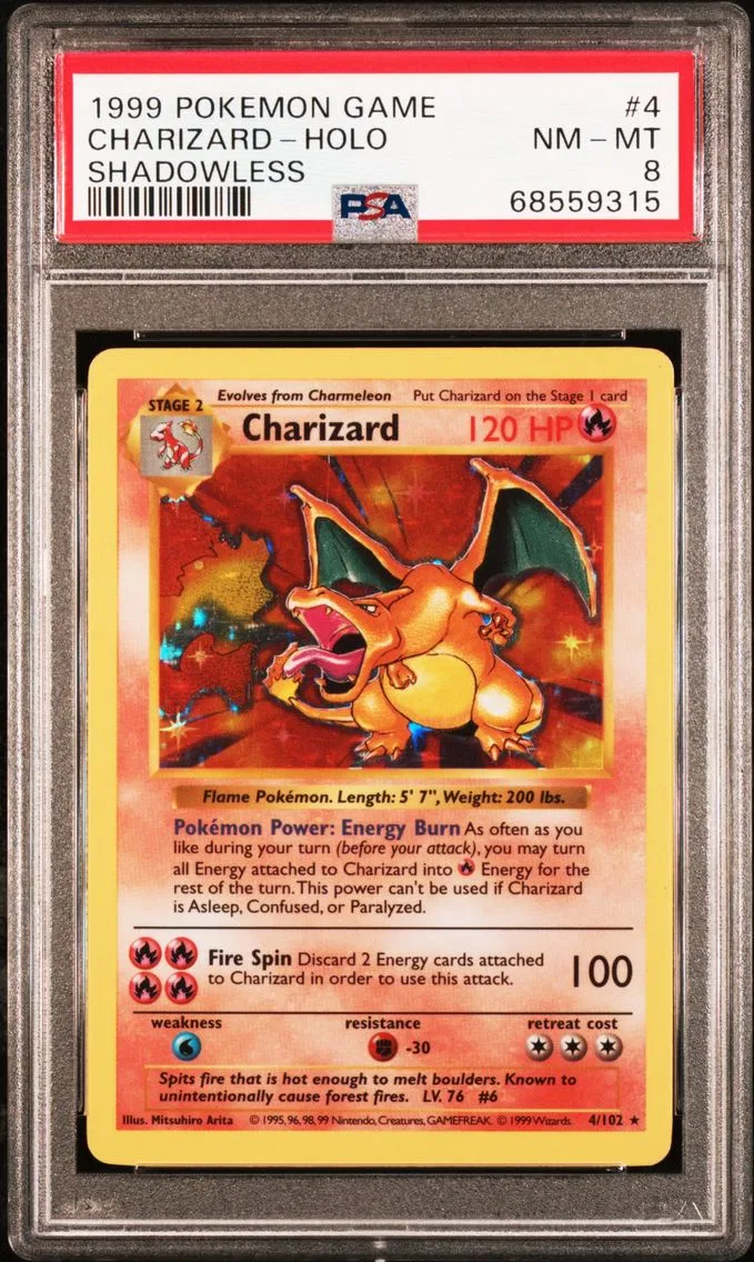 1999 #4 CHARIZARD-HOLO PSA 8 POKEMON GAME | SHADOWLESS
