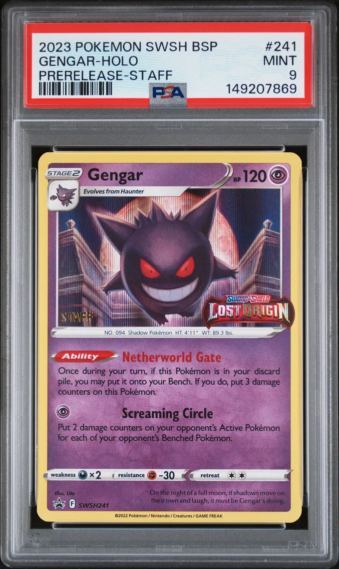 2023 #241 Gengar-Holo PSA 9 Swsh Black Star Staff Pre-Release Promo