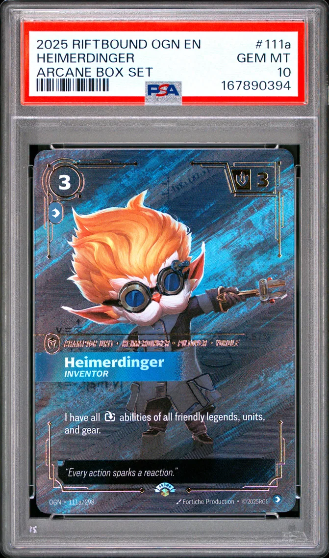 2025 #111a Heimerdinger - Inventor PSA 10 Riftbound: League of Legends Ogn-Origins