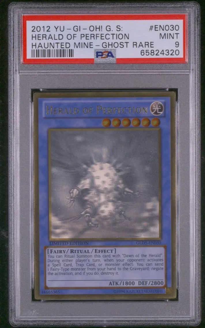 2012 YU-GI-OH! GOLD SERIES: HAUNTED MINE | GHOST RARE #EN030 HERALD OF PERFECTION PSA 9