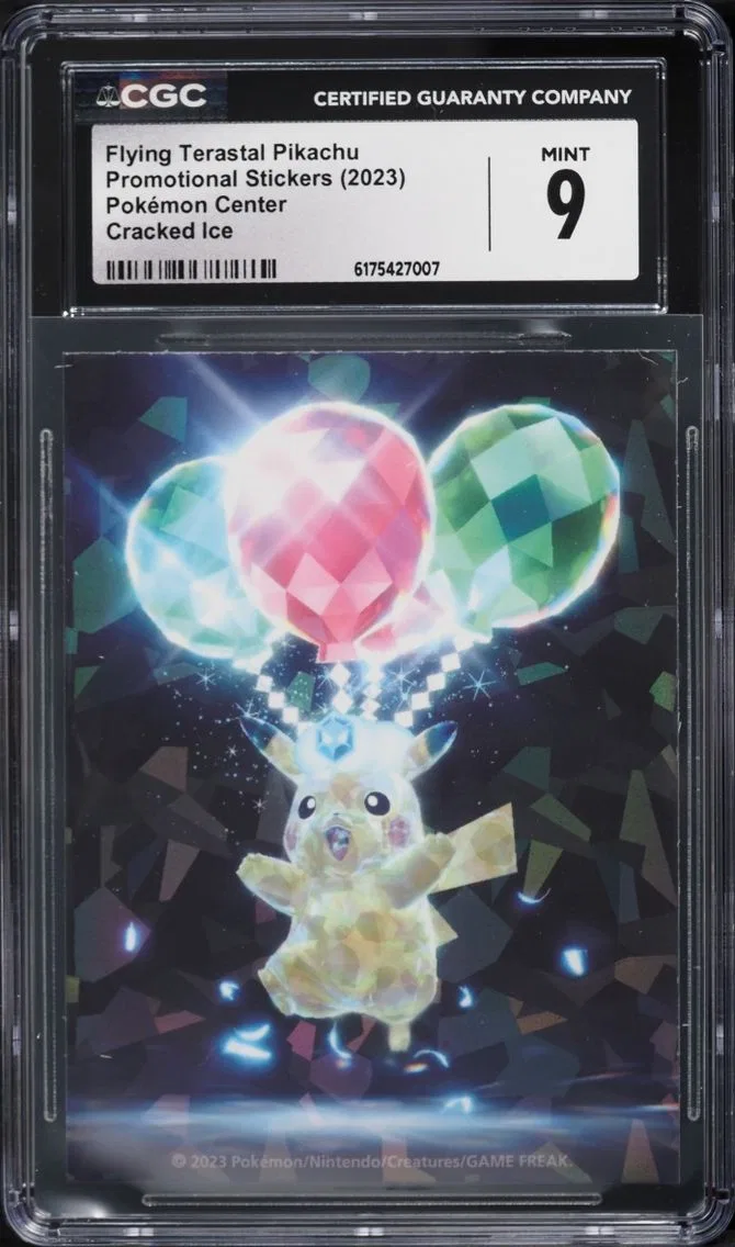 2023 Pokemon Center Promo Stickers Cracked Ice Flying Terastal Pikachu CGC 9 MINT