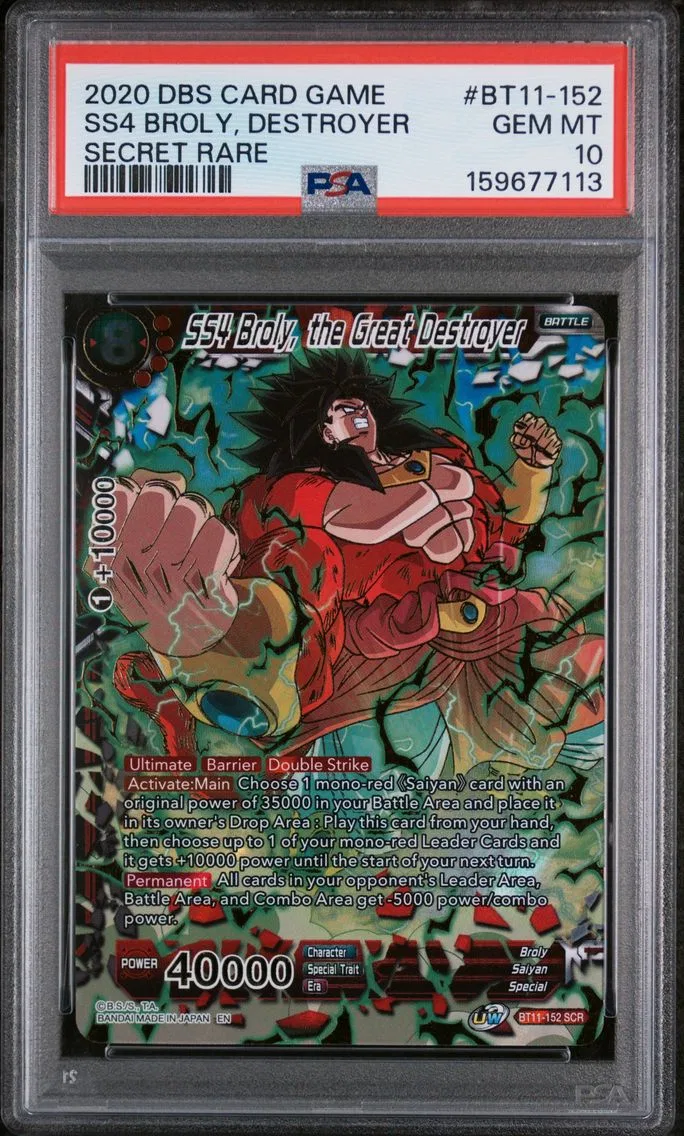 2020 #BT11-152 SS4 Broly, the Great Destroyer PSA 10 Dragon Ball Super Card Game Series 11 Vermilion Bloodline