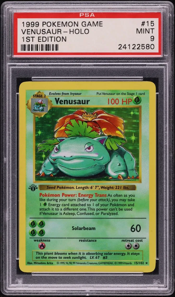 1999 #15 BASE SET SHADOWLESS 1ST EDITION HOLO VENUSAUR PSA 9 POKEMON