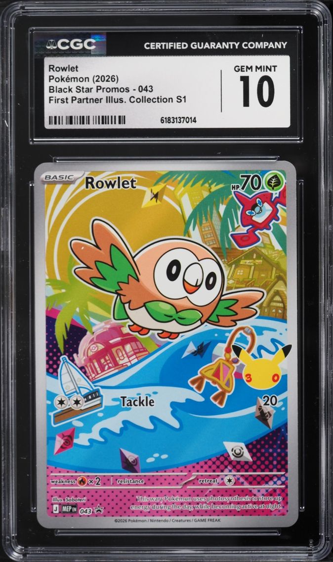 2026 Pokemon Mega Promo First Partner Illustration S1 Full Art Rowlet #43 CGC 10 GEM MINT