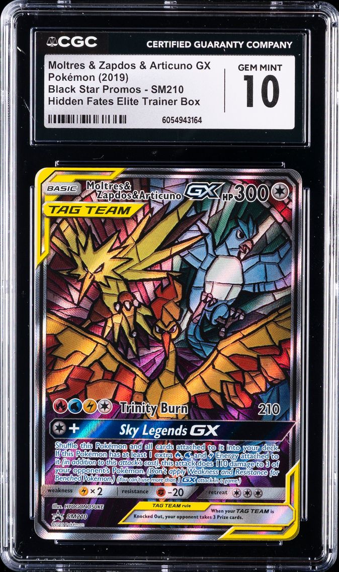 2019 #SM210 Full Art/Moltres & Zapdos & Articuno GX CGC 10 SM Black Star Promo Pokemon