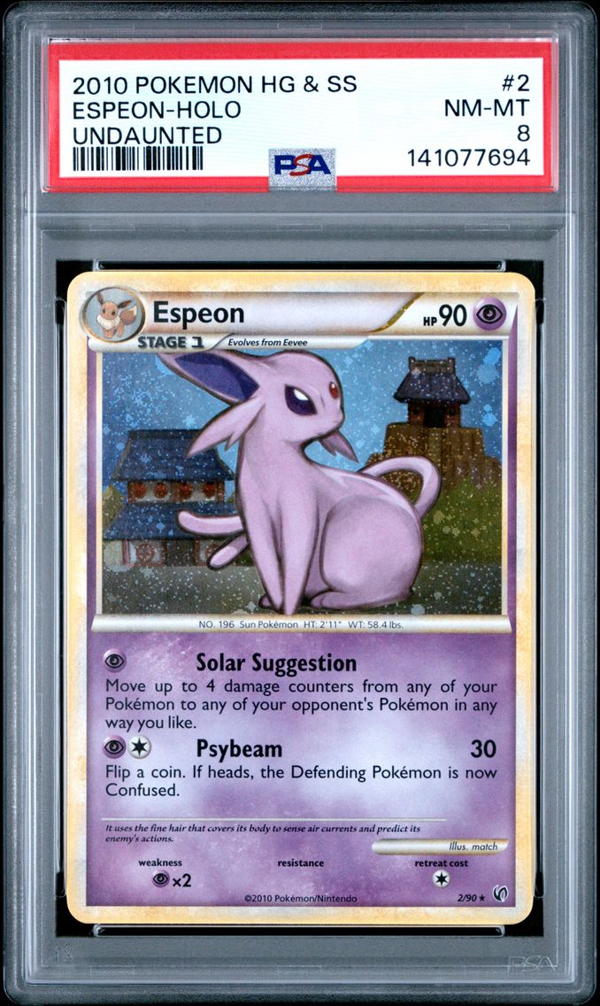 2010 #2 Espeon-Holo PSA 8 Heartgold & Soulsilver Undaunted Pokemon