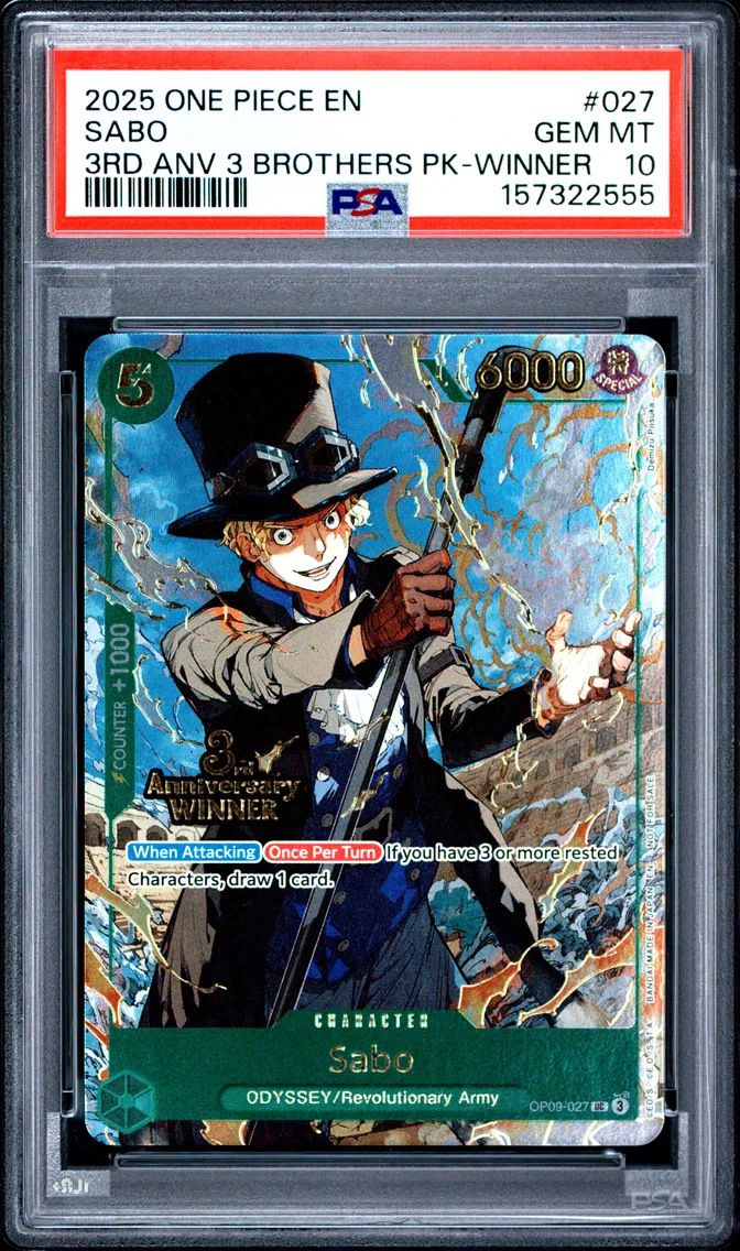 2025 #027 Sabo PSA 10 One Piece 3rd Anniversary Tournament 3 Brothers Pack