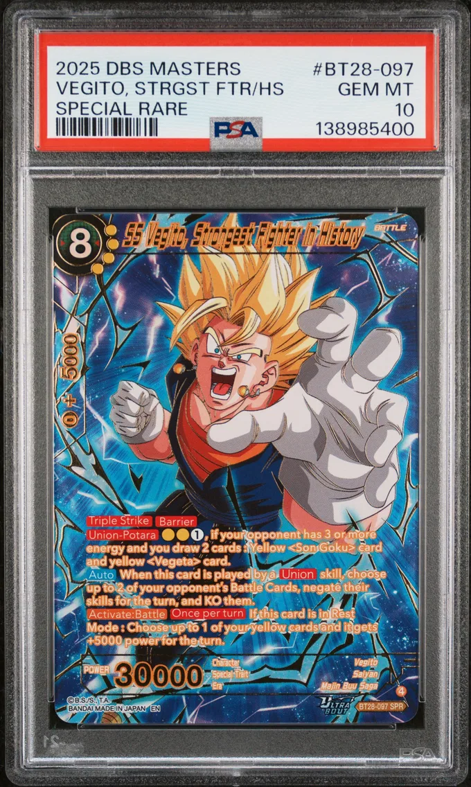 2025 #BT28-097 SS Vegito, Strongest Fighter in History PSA 10 Dragon Ball Super Card Game Masters Series 28 Prismatic Clash