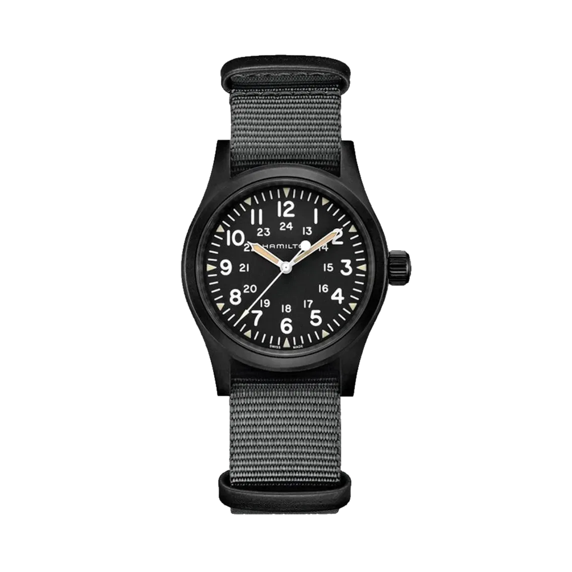 Hamilton Khaki Field Mechanical Black PVD 38mm - Black on One-Piece Textile Strap