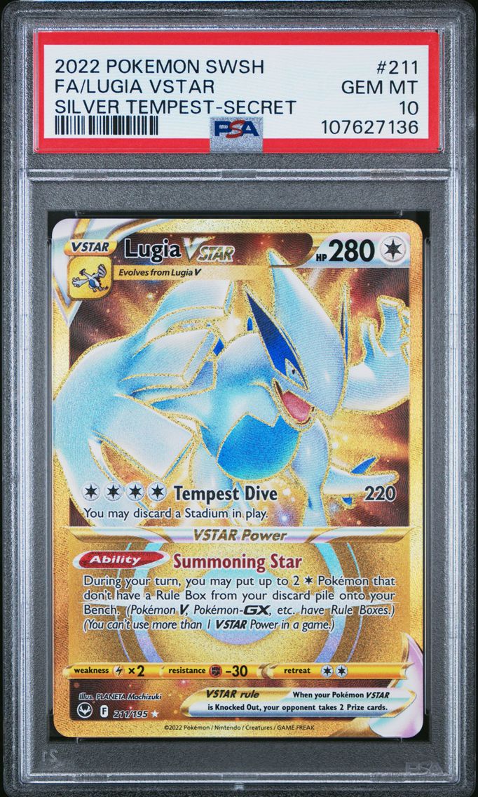 2022 #211 Full Art/Lugia Vstar PSA 10 Sword & Shield Silver Tempest Pokemon