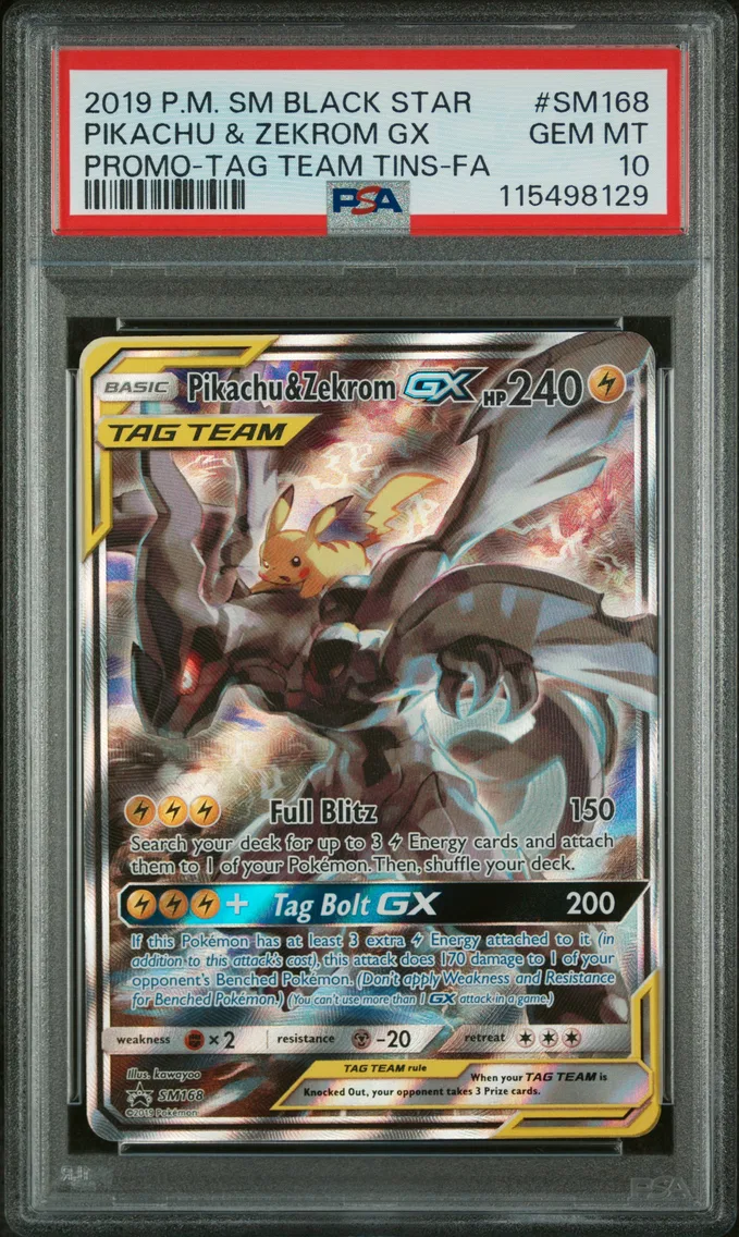 2019 #SM168 Full Art/Pikachu & Zekrom GX PSA 10 SM Black Star Promo