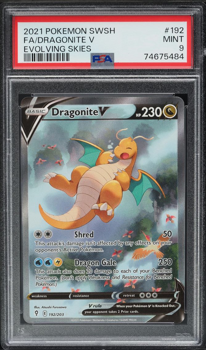 2021 #192 SWORD & SHIELD EVOLVING SKIES ALT ART DRAGONITE V PSA 9 POKEMON
