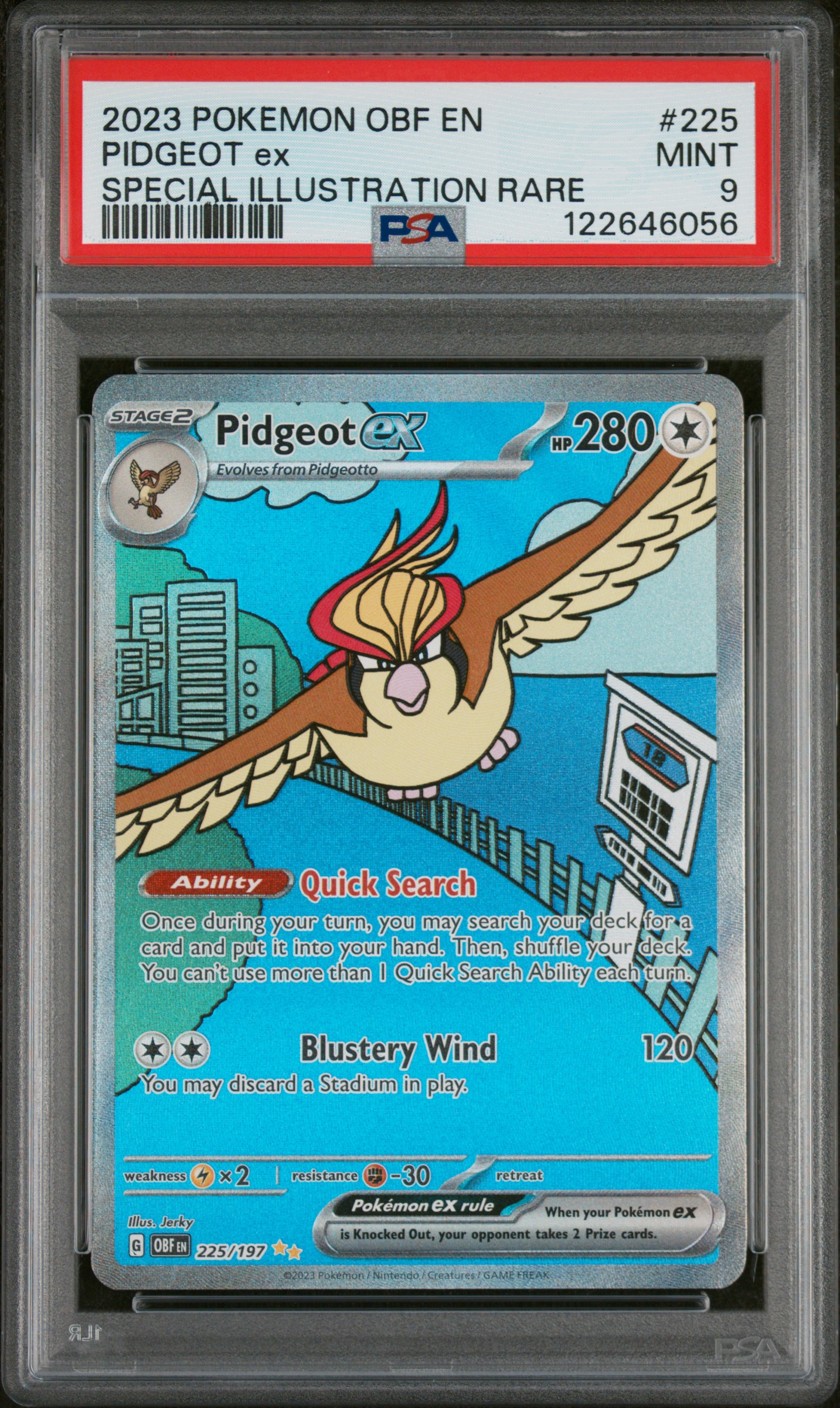 2023 #225 Pidgeot Ex PSA 9 Obf En-Obsidian Flames
