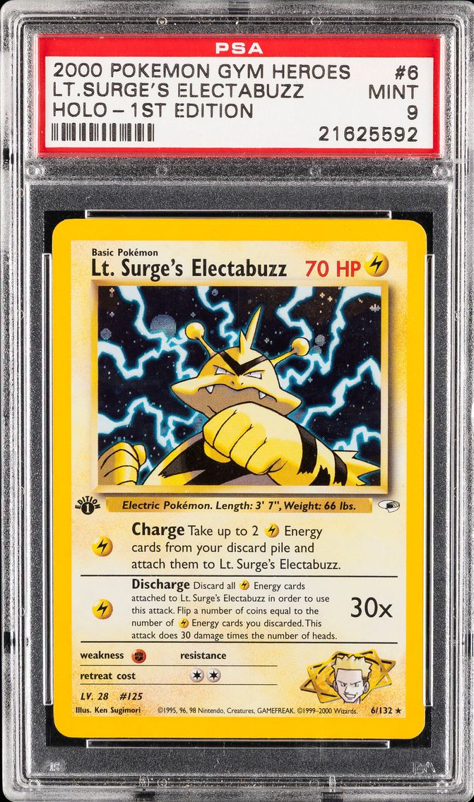 2000 #6 LT. Surge's Electabuzz Holo-1st Edition PSA 9 Gym Heroes Pokemon