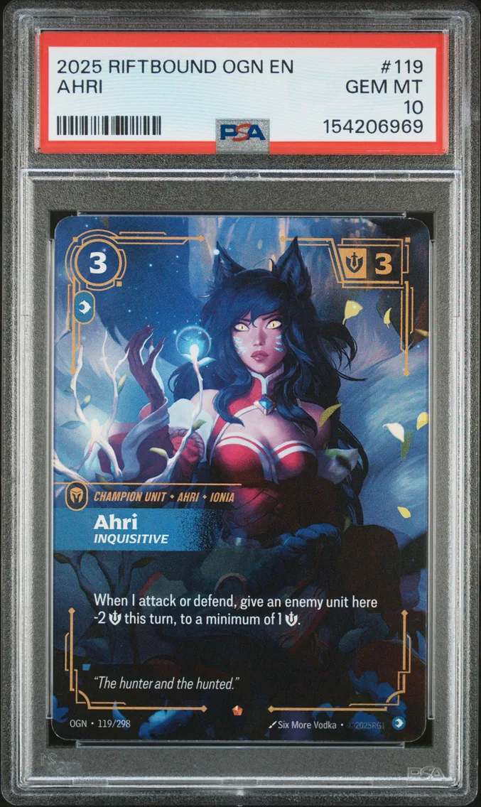 2025 #119 Ahri - Inquisitive PSA 10 Riftbound: League of Legends Ogn-Origins