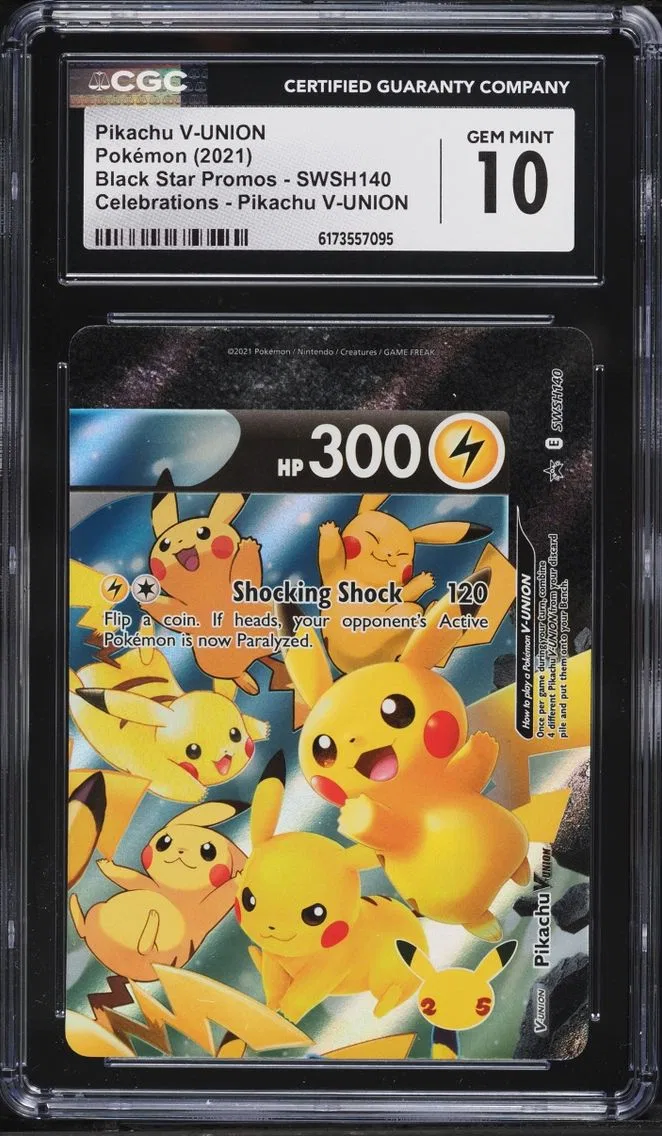 2021 Pokemon Sword & Shield Promo Celebrations Full Art Pikachu V-UNION #SWSH140 CGC 10 GEM