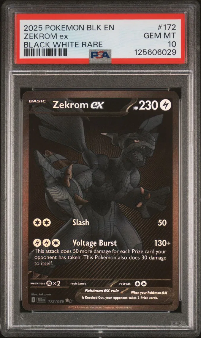2025 #172 Zekrom EX PSA 10 Blk EN-Black Bolt Pokemon