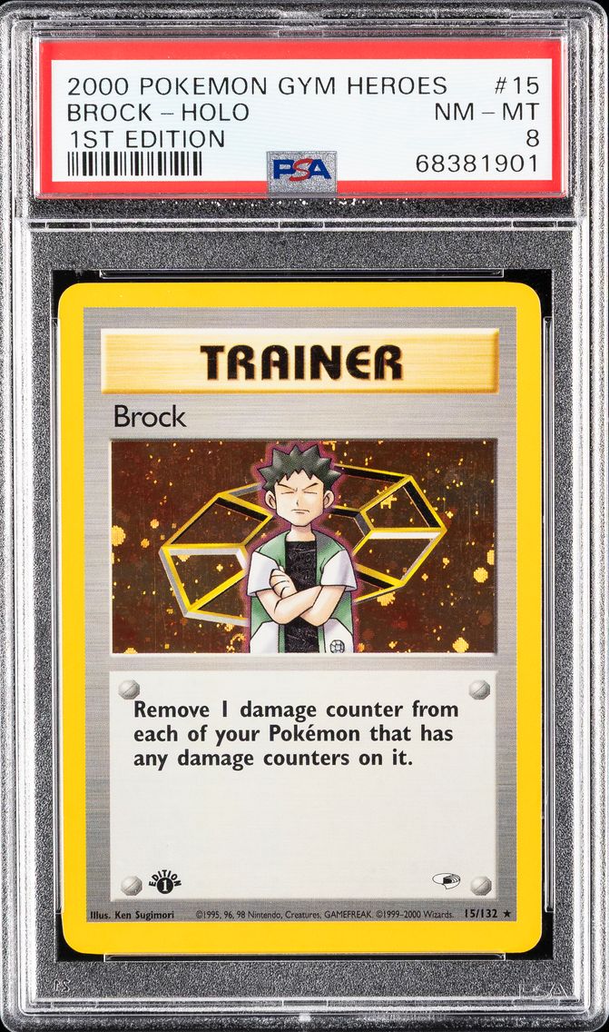 2000 #15 Brock-Holo 1st Edition PSA 8 Gym Heroes Pokemon