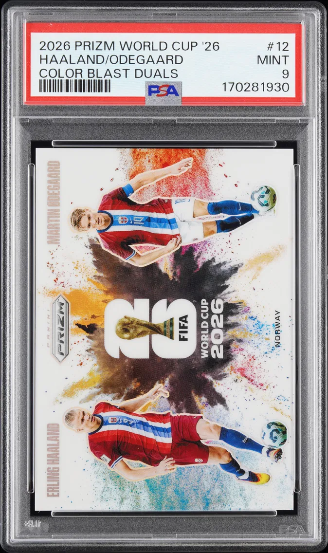 2026 #12 Erling Haaland/Martin Odegaard PSA 9 Panini Prizm FIFA World Cup 2026 Color Blast Duals