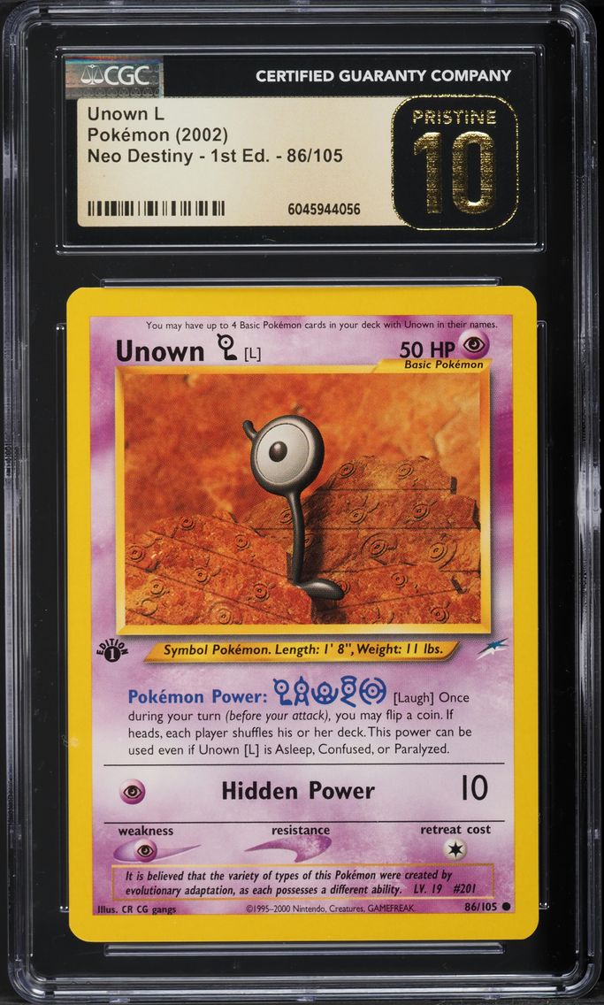 2002 #86 Unown L 1st edition CGC 10 PRISTINE Neo Destiny Pokemon