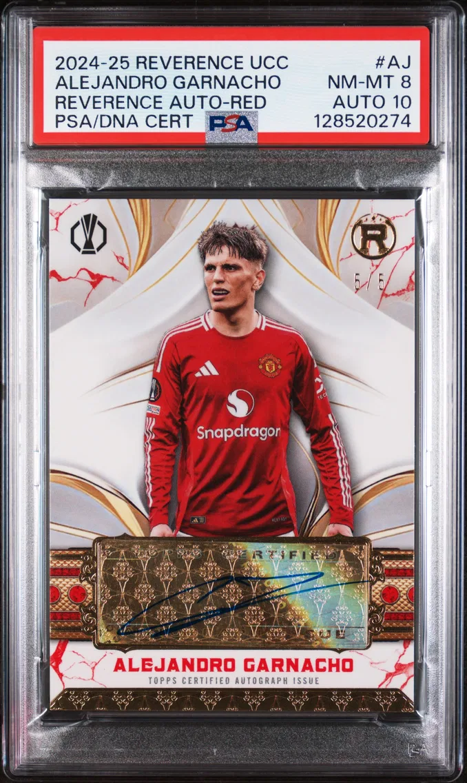 2024 #AJ Alejandro Garnacho PSA 8 Topps Reverence UEFA Club Competitions Reverence Autographs