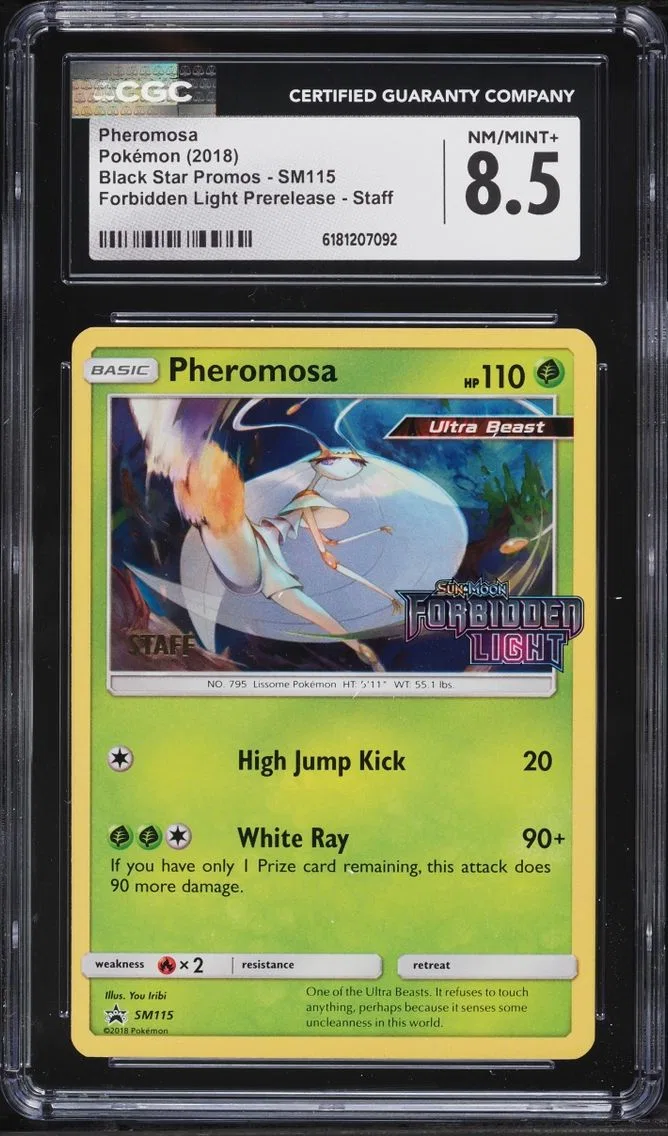 2018 #SM115 Pheromosa CGC 8.5 Pokemon SM Promo Forbidden Light Prerelease Staff