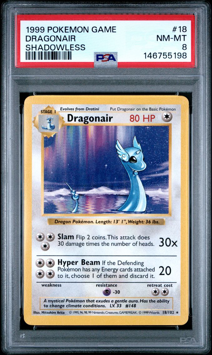 1999 #18 Dragonair Shadowless PSA 8 Game Pokemon