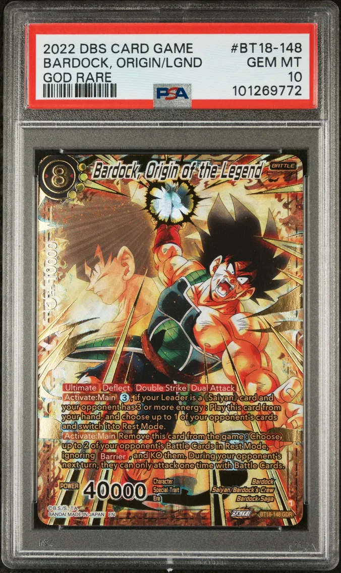 2022 #BT18-148 Bardock, Origin of the Legend PSA 10 Dragon Ball Super Card Game Series 18 Dawn of the Z-Legends