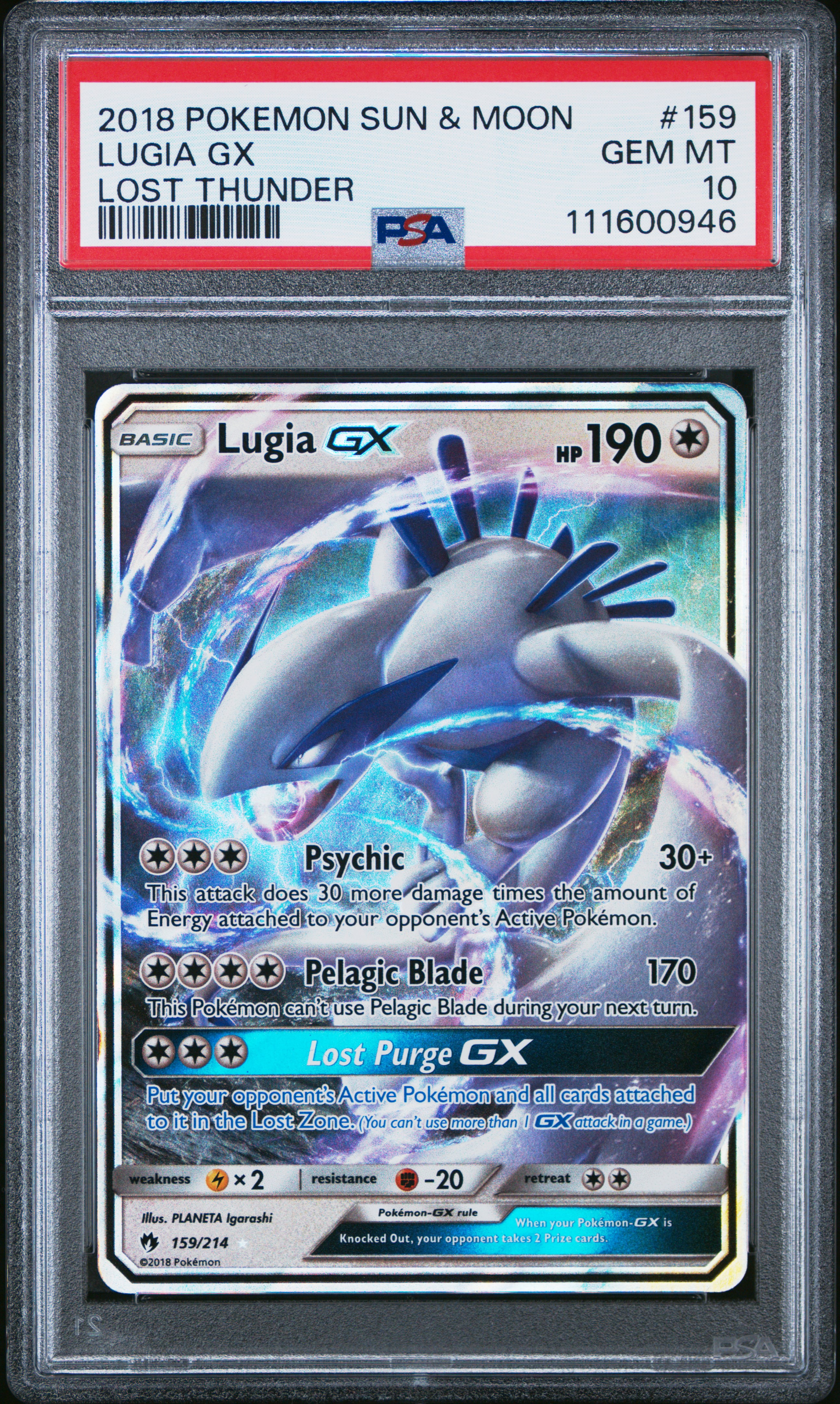 2018 #159 Lugia Gx PSA 10 Sun & Moon Lost Thunder